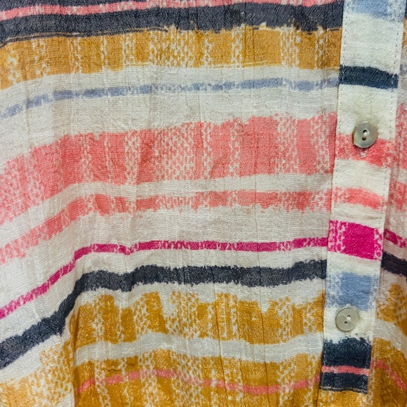 Zac Rachel colorful Striped Long Roll Tab Sleeve V neck Button Top Blouse size L - Picture 4 of 11